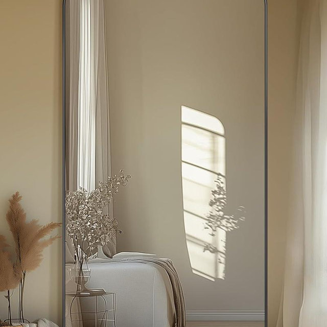 Antok Full Length Mirror, 76"x34" Floor Mirror Freestanding, Arched Floor Standing Large Mirror Full Body Mirror with Stand for Bedroom, Hanging Mounted Mirror for Living Room, Black