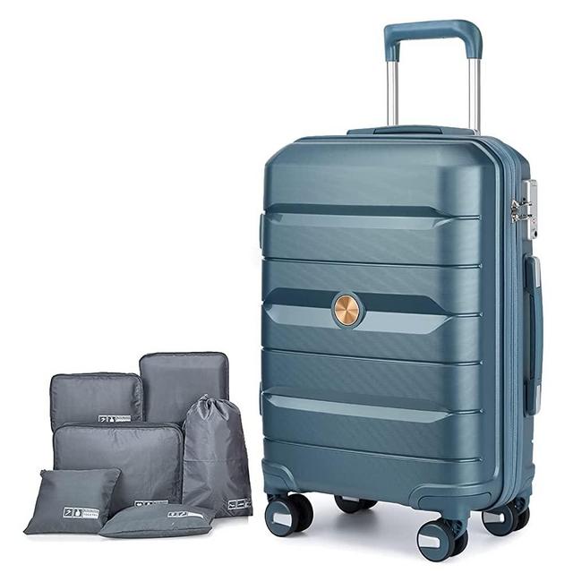 Somago PP Hardside Luggage with Spinner Wheels Suitcase with TSA Lock, Teal Blue, Checked-Large 28-Inch