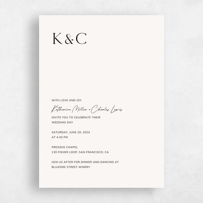 Ivory, White Wedding Invitation - Brockway Type