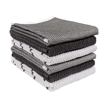 KAF Home Ayesha Curry Mixed Utility Kitchen Towel Set | Set of 6 Mixed Terry Kitchen Towels | Absorbent Kitchen Towels Perfect for Spills, Drying Dishes, Cooking, and Any Household Mess - Gray