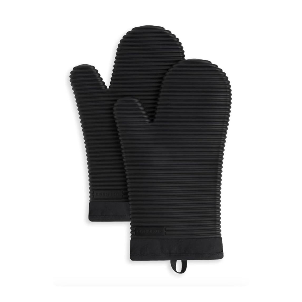 KITCHENAID Ribbed Soft Silicone Oven Mitt 2-Pack Set, Matte Black, 7.5"x13"