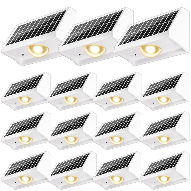 Solar Fence Lights Outdoor Waterproof High Brightness LED Spot Lens Deck Lights 7 Mode Warm & Cool White RGB Solar Powered Wall Lighting Decor for Outside Patio Step Backyard Railing - 16 Pack(White)