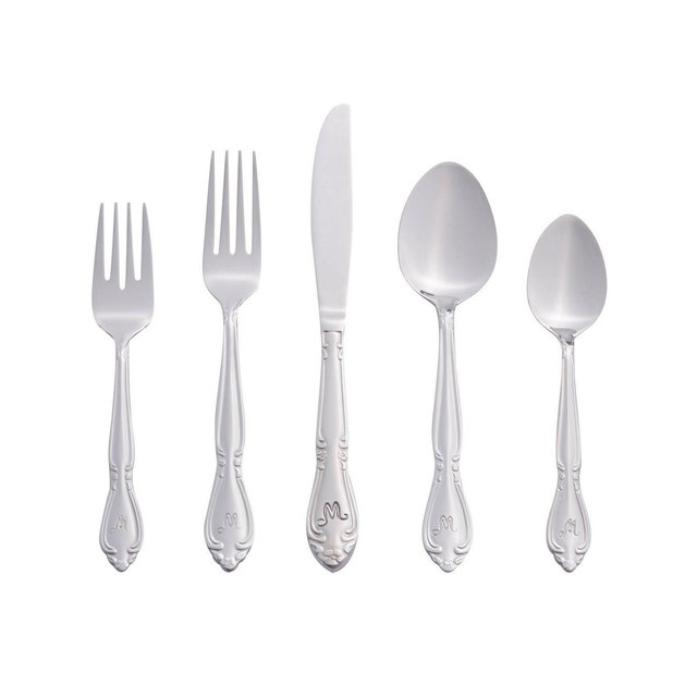 RiverRidge 46pc Personalized Rose Pattern Silverware Set M