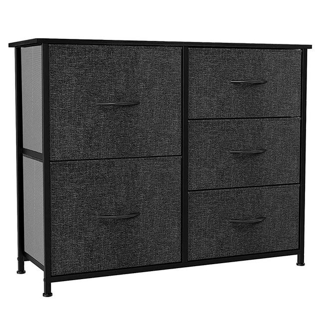 YITAHOME Storage Tower with 5 Drawers - Fabric Dresser, Organizer Unit for Bedroom, Living Room, Closets & Nursery - Sturdy Steel Frame, Easy Pull Fabric Bins & Wooden Top (Black/Grey)
