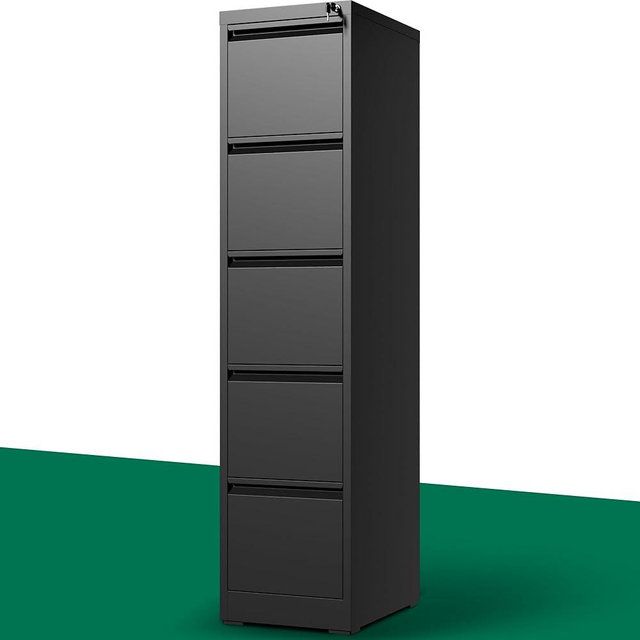 Yukimo 5 Drawer File Cabinet with Lock, Vertical Filing Cabinets for Home Office, Locking File Cabinet Hanging Files for A4/ Legal/Letter, Require Assembly, Black