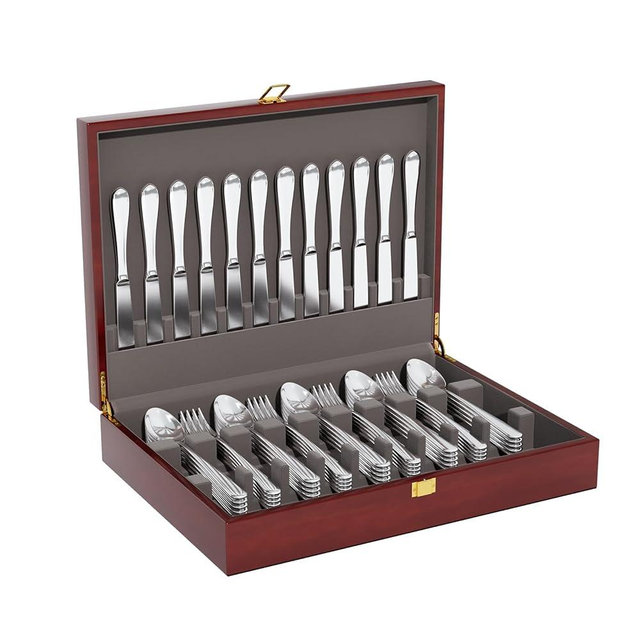 Mahogany Wood Silverware Storage Box,Silverware Chest without Silverware,Silverware Case Flatware Chest with Felt Lined,silverware organizer with Lid,Flatware Storage Box for 12 sets of Utensils