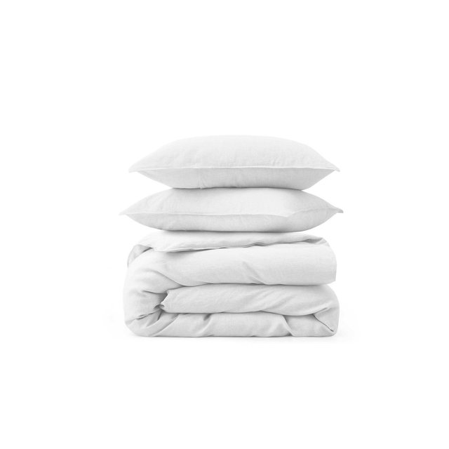 Peace Nest Modern Style White Linen Cotton Duvet Cover Set, Full/Queen