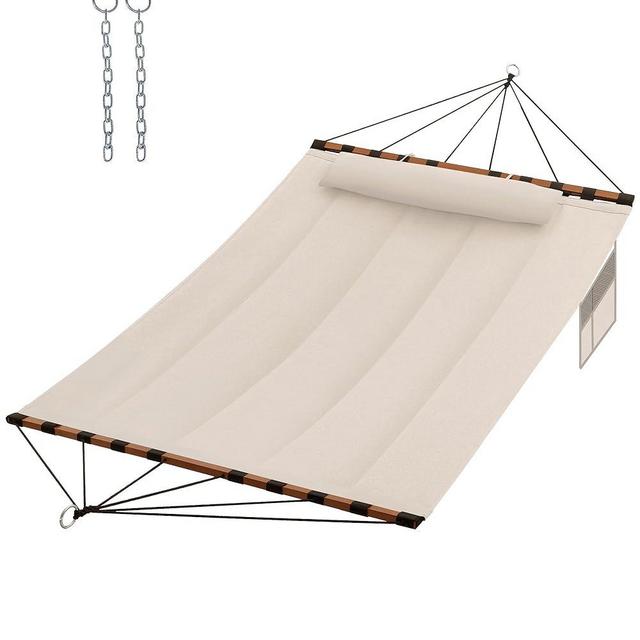 TegerDeger 12FT 2 Person Hammock with Stand Included 55 x 79IN Large  Hammock 450LB Capacity with Hardwood Spreader Bar & Nylon Rope for Outside