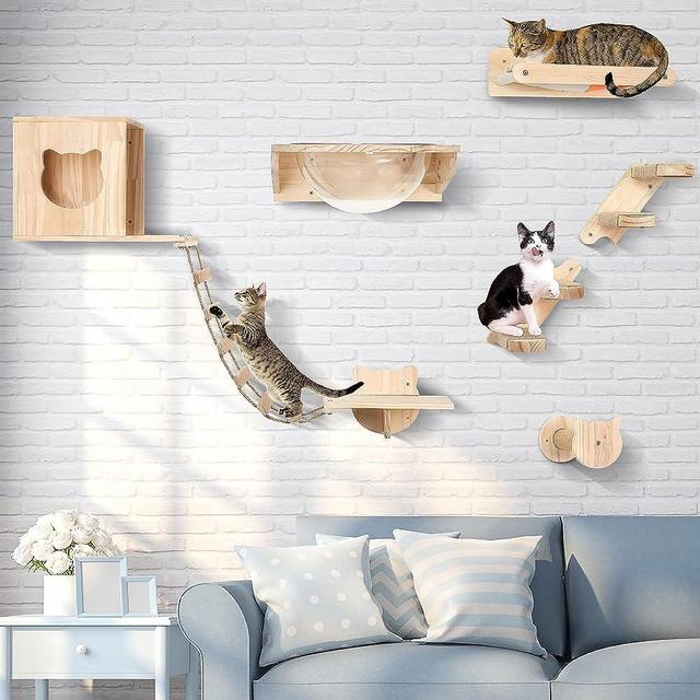 Cat Wall Furniture,Cat Wall Shelves,Cat Shelves and Perches for Wall,6PCS Cat Climbers for Indoor Cats,Cat Bridges and Walkways for Walls,Cat Space Capsule Bed,Cat Wall Steps,Cat Wall Hammock