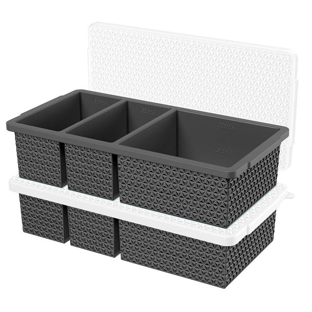 Silicone Freezer Trays with Lid (2-Pack), 1-Cup & 2-Cup Silicone Freezer Molds, Stackable Soup Cubes Freezer Tray with Lid for Portion Control, Food Storage & Meal Prep, Oven & Dishwasher Safe