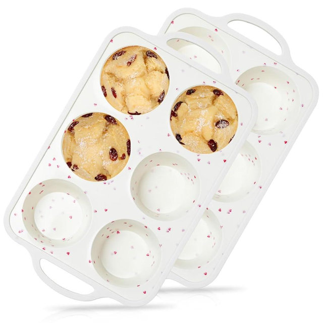 Amorpelos 6-Cup Jumbo Size NonStick Silicone Muffin Pan for Baking with Metal Reinforced Frame BPA Free Silicone Jumbo Cupcake Pan for Oven Dishwasher Safe