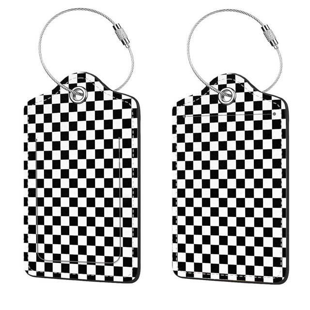 2 Pcs Luggage Tags for Suitcases, PU Leather Cruise Ship Luggage Tags with Privacy Cover Label Address Card and Durable Metal Ring Suitable for Men Women Handbags Backpacks,Black and White Square