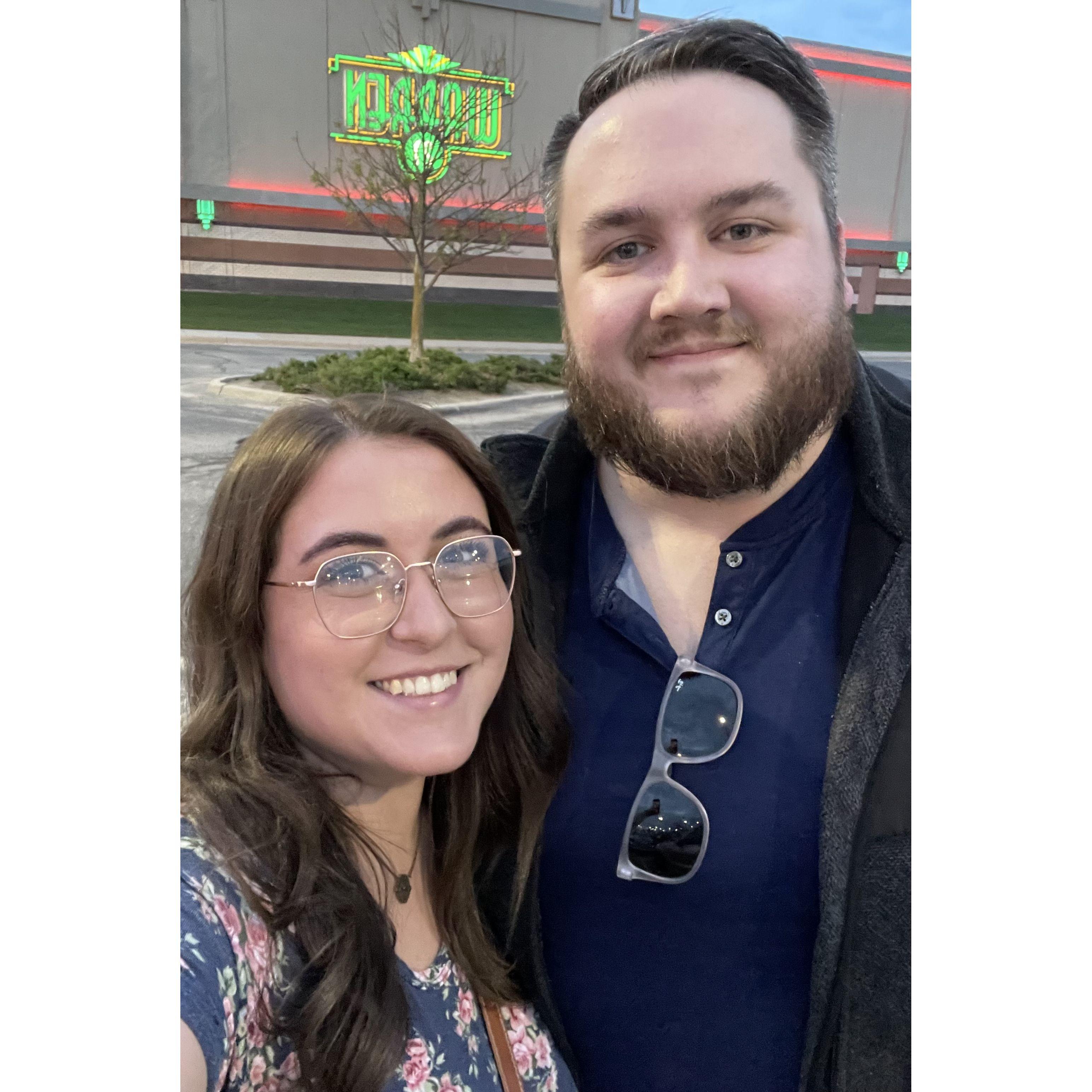 Outside the movie theater, one of our favorite places.