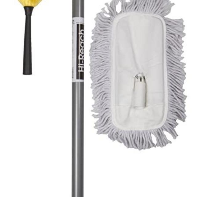 High Reach Cleaning Kit with 10-Foot Extension Pole for High Ceilings, Windows, and Walls, Fan and Ceiling Duster - Set Includes Telescopic 10 ft Pole, Window Squeegee, Static Duster, & Mop Head