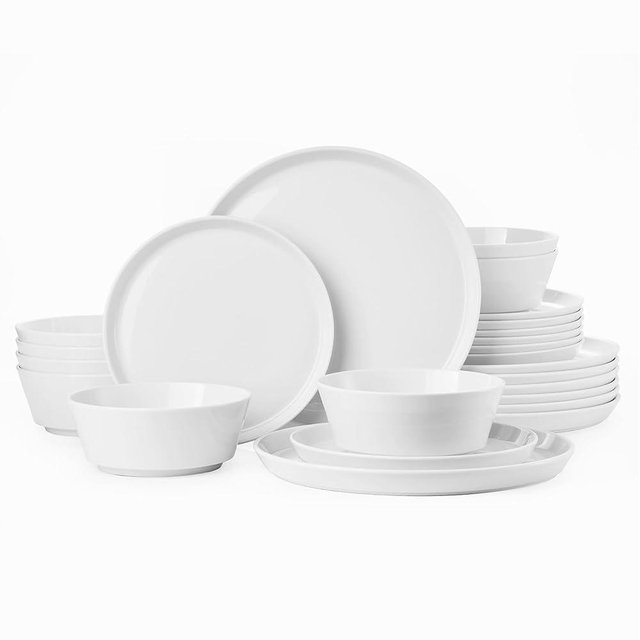 KINGSTONE Bone China Dinnerware Sets for 8, 24-Piece Lightweight Porcelain plates and bowls sets, Scratch Resistant Dish Set, Kitchen Dinner Set, for Home, Party, Gift, Microwave & Dishwasher Safe