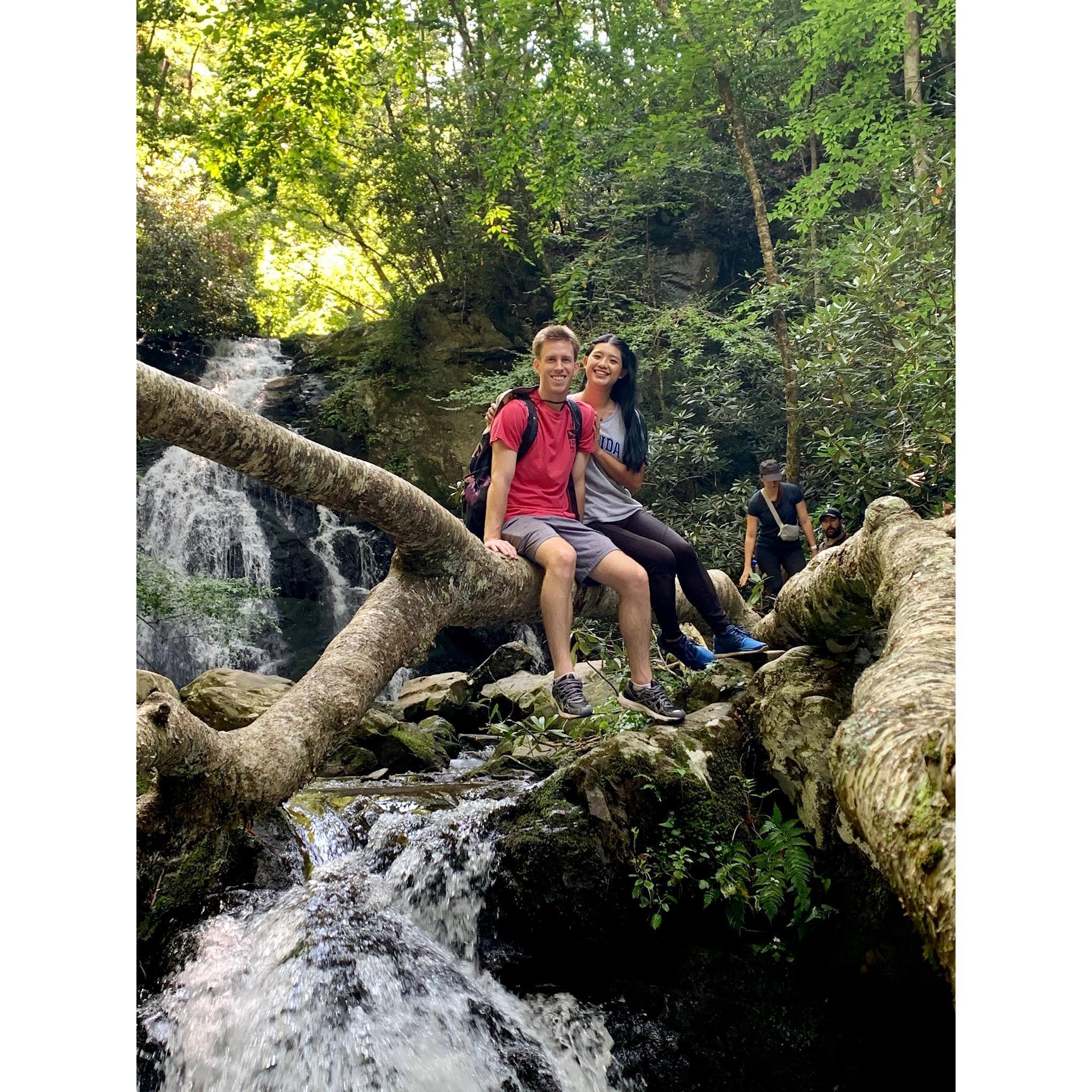 Refreshing waterfalls in the Smoky Mountains on a double date with his parents ๐