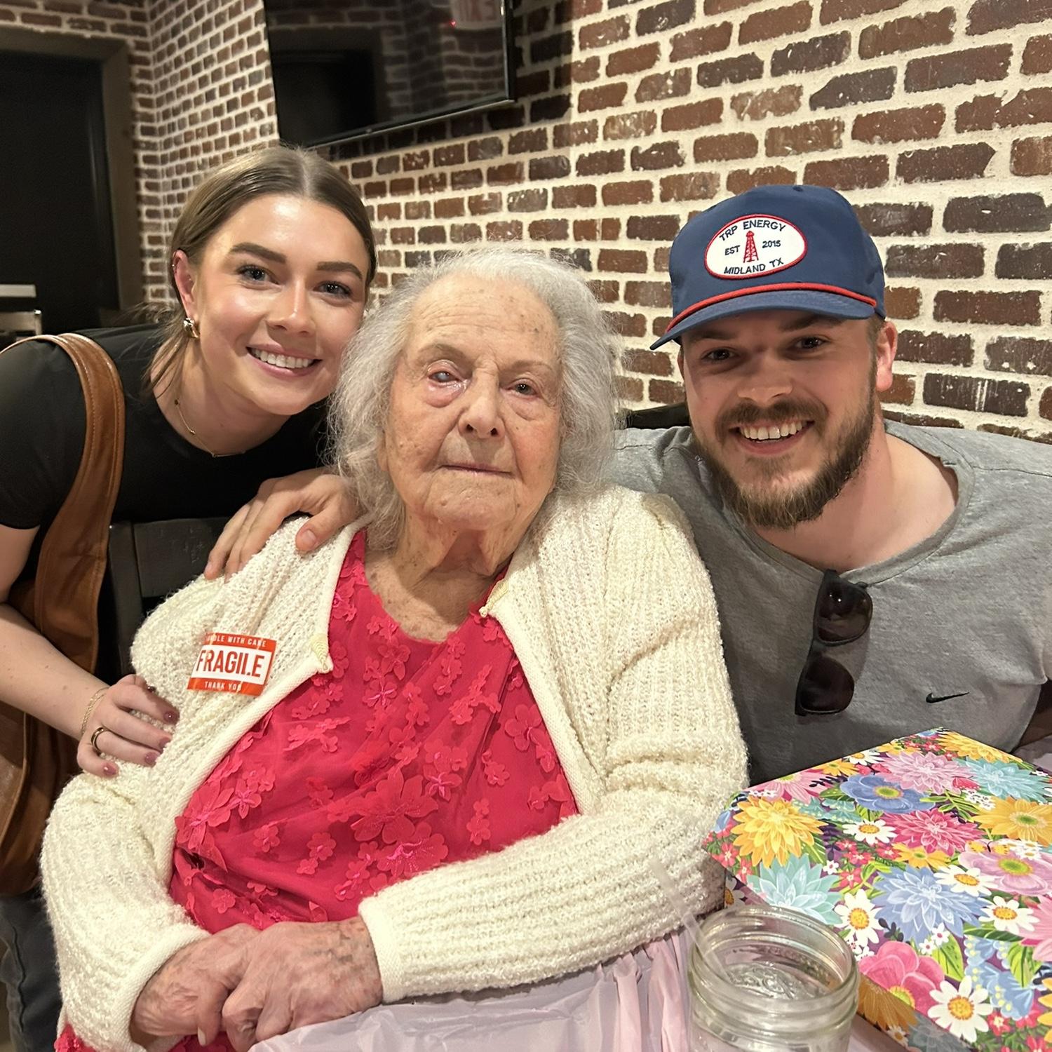 Taken with Brett’s great grandma, Francis, at her 102nd birthday party.