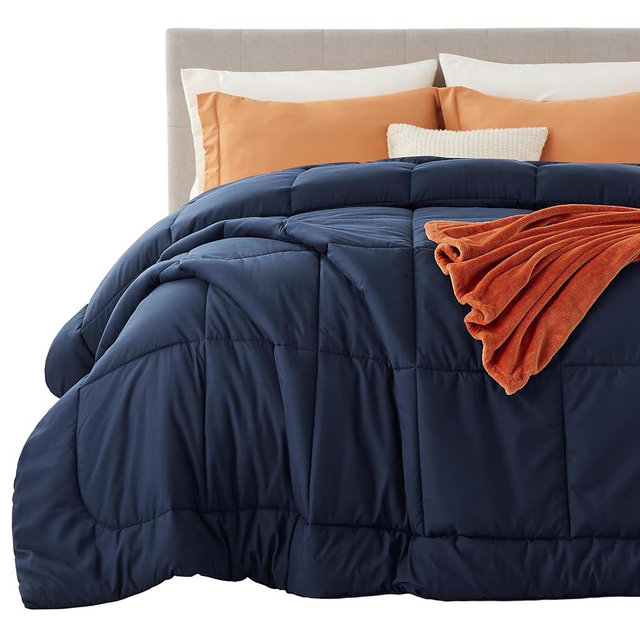 Bedsure Comforter Duvet Insert - Quilted Comforters Oversized King, All Season Duvet, Down Alternative Bedding, with 8 Tabs, Gifts for Women/Men, Navy Blue, Oversized King 116 x 98 Inches