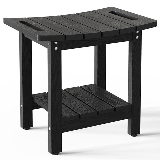 oridom HIPS Shower Benches for Inside Shower, Shower Stool with Space-Efficient Storage Shelf, Waterproof Shower Chair Seat for Spa Bathroom(Black)