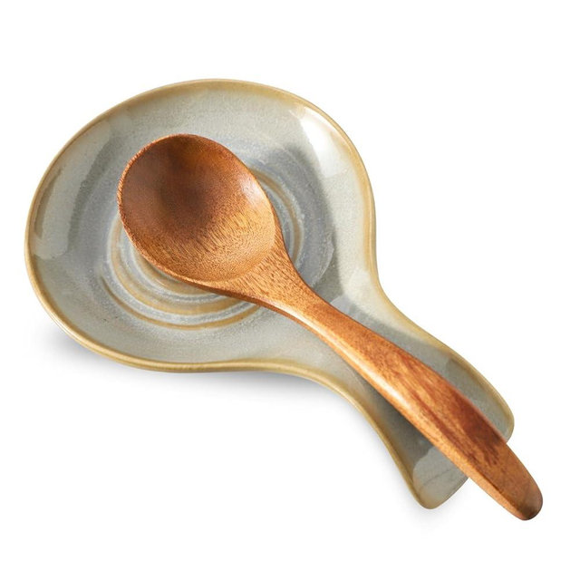 Seyatoo Spoon Rest for Kitchen, Ceramic Spoon Holder for Kitchen Counter, Cooking Spoon Holder, Farmhouse Cooking Utensil Holder for Spoons, Ladles, Spatula, Vintage Grey