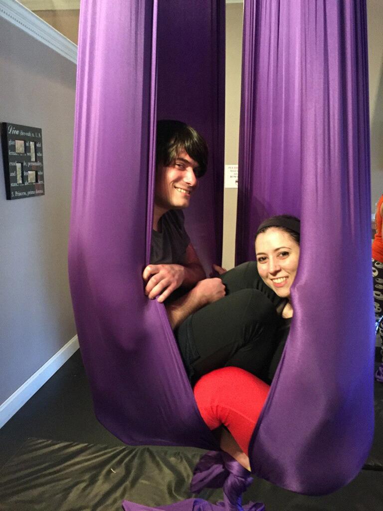 James and Nikki support each other's interests. Once a year, James agrees to join Nikki in a silks class!