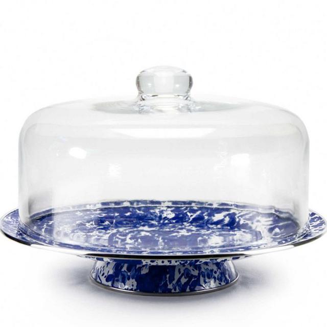 Golden Rabbit Enamel Cake Stand & Dome - Blue Speckle