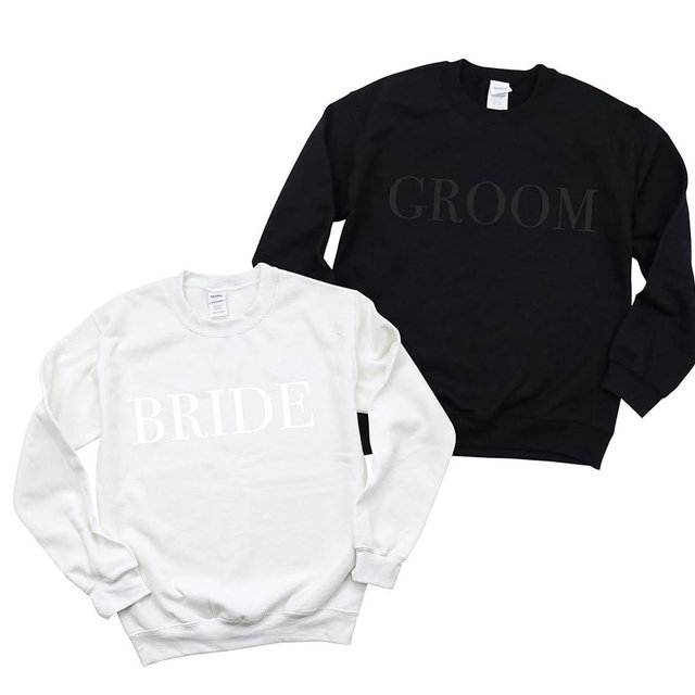 Up2ournecksinfabric - Bride and Groom Sweatshirt - Mr and Mrs - Bridal Shower Gift - Mrs Sweatshirt - New Mrs Gift - Groom Sweatshirt - Wedding After Party Outfit