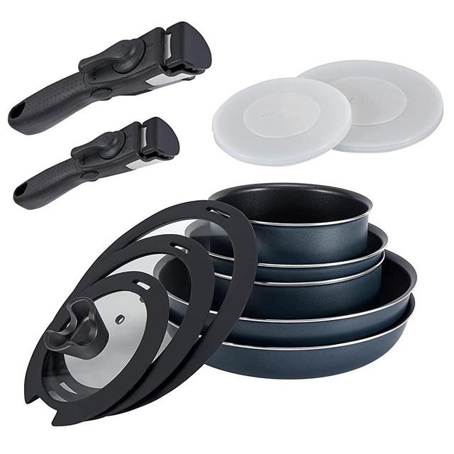 Motase 12 Pieces Kitchen Nonstick Cookware Sets with Removable Handle, Stackable Pots and Pans Set Nonstick for Induction Gas RVs Camping Space Saving, Dark Blue