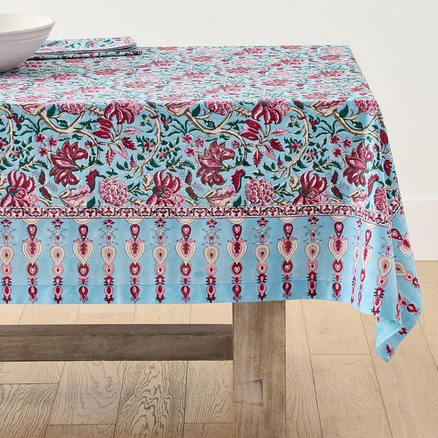 Shannon Block Print Cotton Tablecloth, 70x126" - Multi