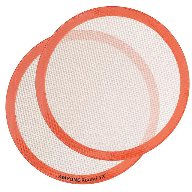 Round Silicone Baking Mats for 12 Inch Pizza Pan, 12 Inch Large Pizza Mat or Dough/Cake Mat, Round Liner for Rolling/XL Air Fryer/Cooling Rack/Microwave, Food Grade Non-Stick Reusable(11.75", 2PCS)