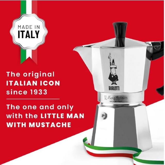 Bialetti - Moka Espress: Iconic Stovetop Espresso Maker, Makes Real Italian Coffee, Moka Pot 6 Cups (6 Oz), Aluminium, Silver