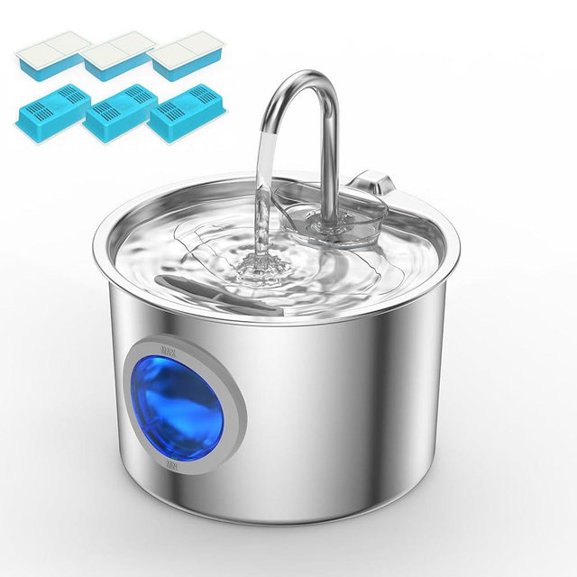 Cat Water Fountain Advanced 304 Stainless Steel 2.2L/74oz with Detachable Tank, Easy to Clean, Automatic Pet Fountain Quiet Cats Water Dispenser, Dogs (74oz Cat Fountain + 6 Filters)