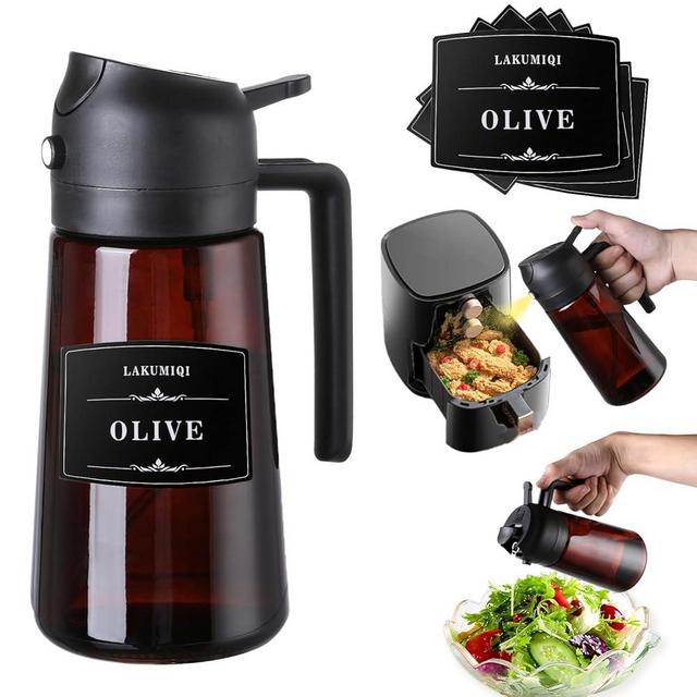 LAKUMIQI 2-in-1 Glass Oil Dispenser & Sprayer - 16oz/470ml Leakproof Bottle for Cooking, Air Fryer, BBQ, Baking, Salad