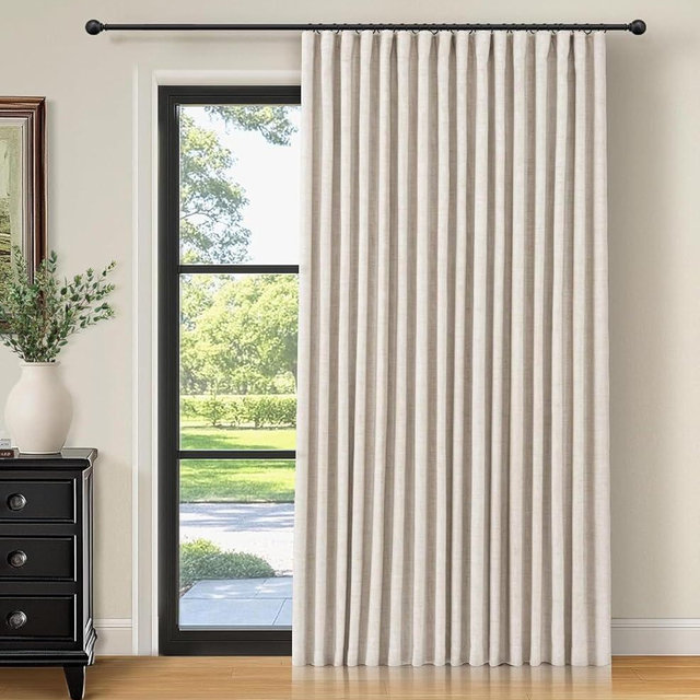 INOVADAY Thermal Sliding Door Curtains 100% Blackout Curtains for Bedroom, Sliding Glass Door Drapes Extra Wide for Patio Linen Textured Farmhouse Window Treatment, Cream Cheese, 1 Panel, W100xL96