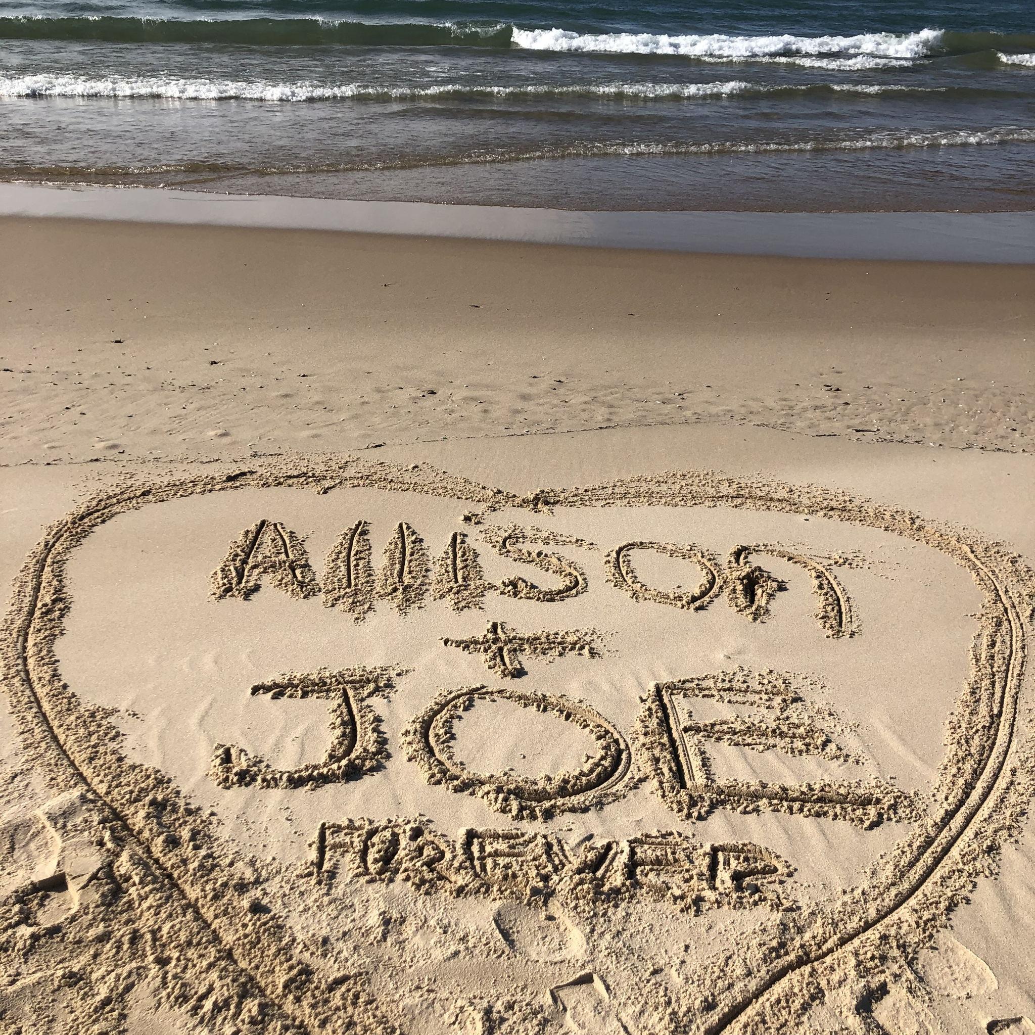 November 14, 2020. We wrote this in the sand at Muskegon State Park.