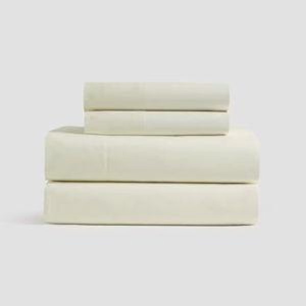 Classic Organic Percale Sheet Set in Ivory - Queen With Flat Sheet