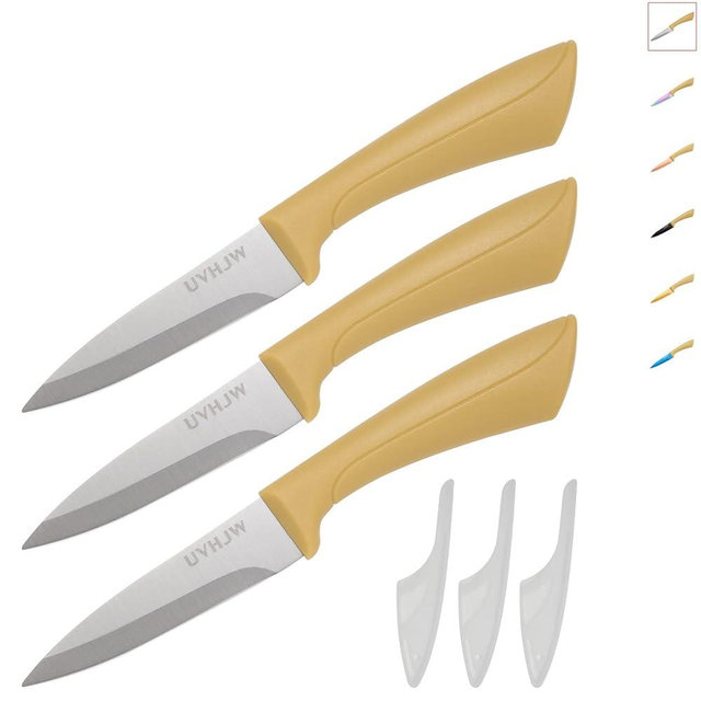 3 PCS Paring Knife with Sheath, 3.5 inch Sharp Kitchen knives, Fruit and Vegetable Cutting and Peeling Knife Set, Nutriblade Kitchen Knifes, Metal knife for Home Kitchen Camping
