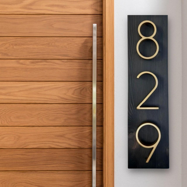 Gold Brass House Number Sign, Modern Vertical Address Plaque, New Home Gift, Personalized Gift, Housewarming Gift, Gift For Her, Blue Green