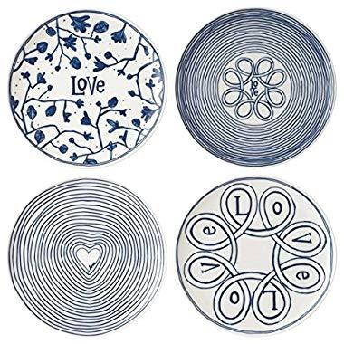 Blue Love 8" Mixed Plates, Set of 4, Elen Degeneres Collection by Royal Doulton