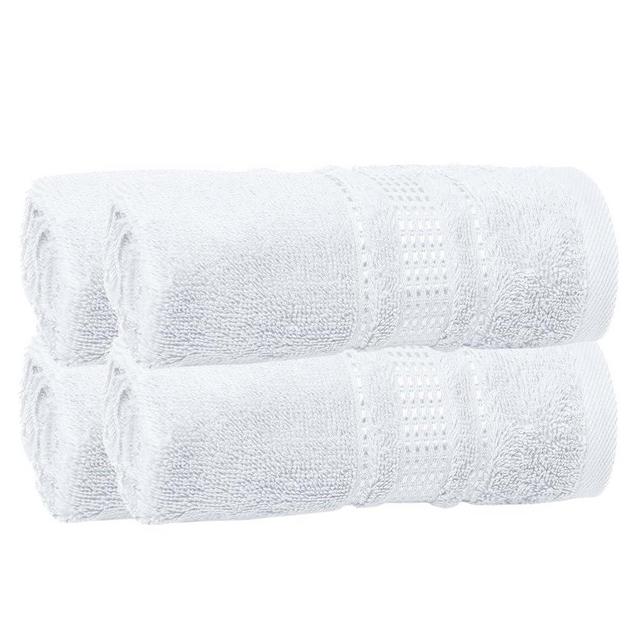 Melissa Linen, 4 Piece Fingertip Towel Set, 100% Turkish Cotton Towels for Body and Face, 12 in x 18 in, Absorbent, Quick Dry, Durable and Soft, Wash Rags for Kitchen, White