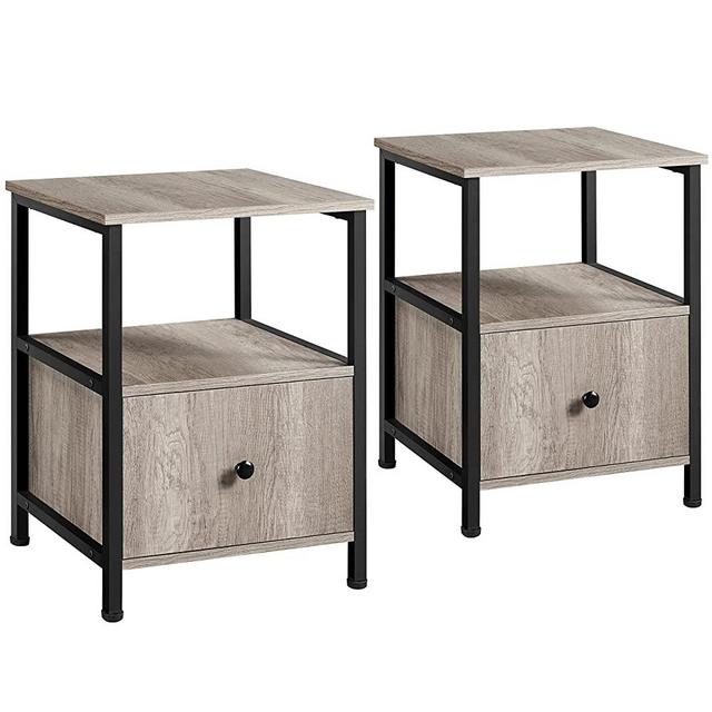 Yaheetech Industrial End Table Set of 2, Retro Side Tables with Drawer Open Shelf for Living Room, Strong Metal Frame, Wood Accent Look, Gray