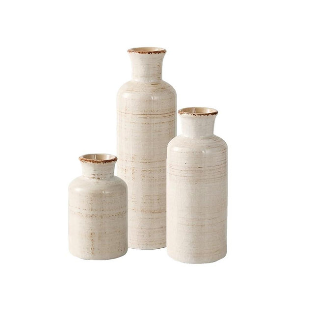 Ceramic Vintage Vase Set of 3,Modern Farmhouse flowder vases for Home Decor,Mantle,Living Room,Centerpieces,Entryway, Bookshelf