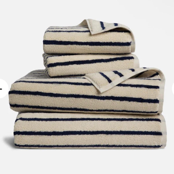 Super-Plush Turkish Cotton Bath Sheet Bundle - stripped midnight navy