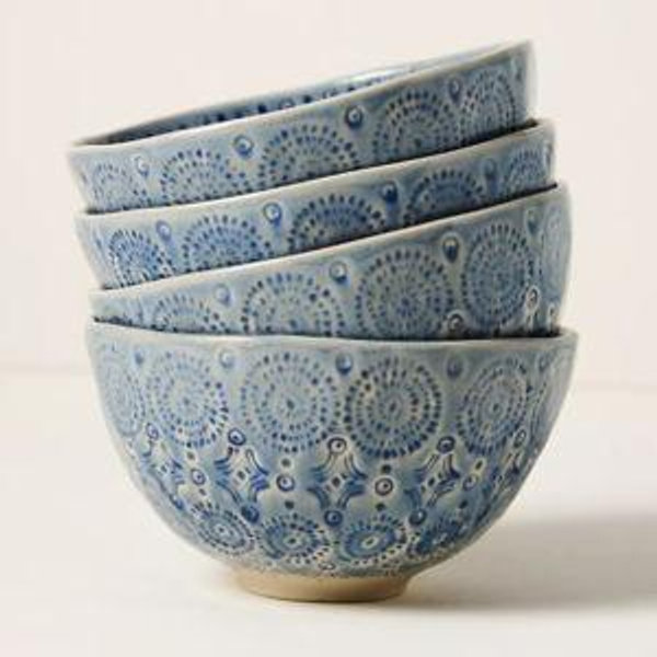 Anthropolgie Old Havana Cereal Bowls, Set of 4 - Wedgewood Blue