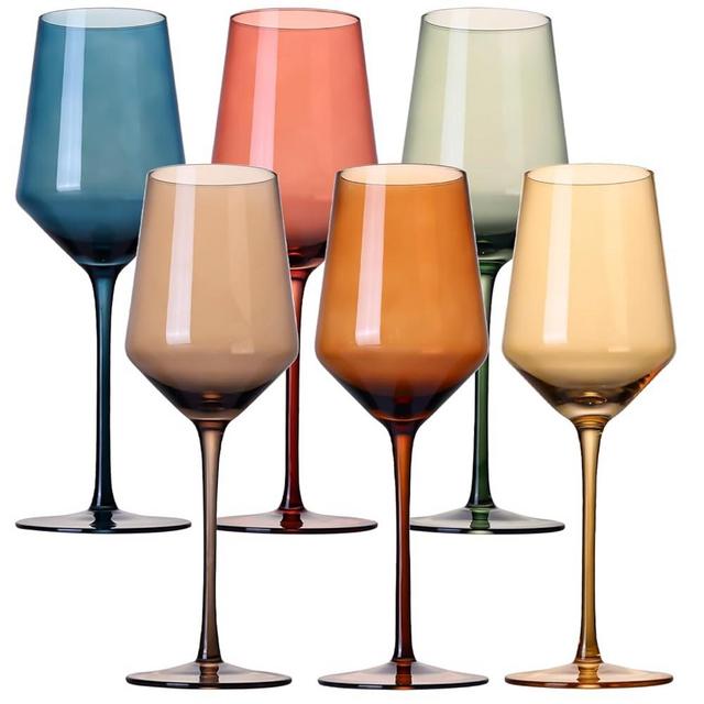 comfit Colored Wine Glasses Set of 6-15oz Hand Blown Red Wine Glass with Long Stem for Christmas, Party, Home Bar,Wine Lover Gift