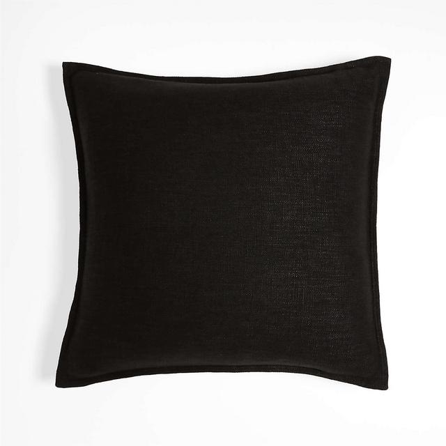 Ink Black 20'' Organic Laundered Linen with Feather Pillow