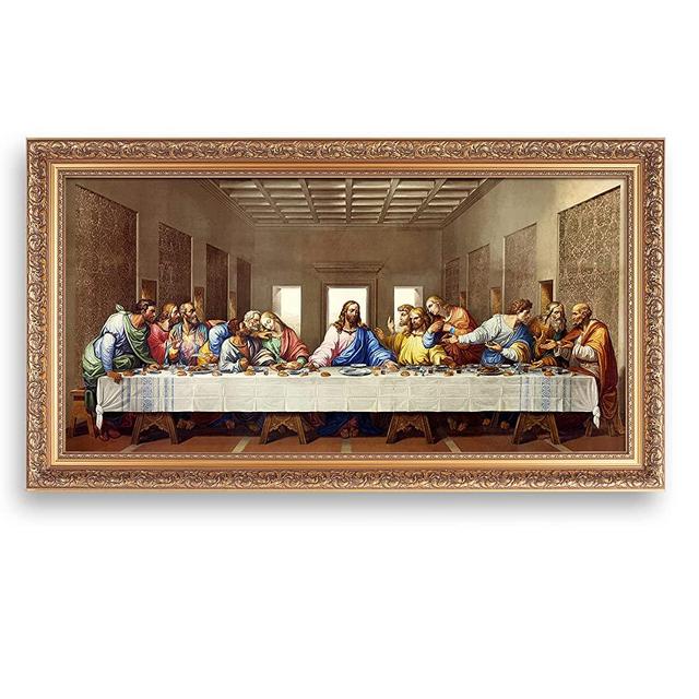 A&T ARTWORK The Last Supper by Leonardo Da Vinci The World Classic Art Reproductions,Giclee Prints Framed WallArt for Home Decor,Image Size:24x12 inches,Gold Art Framed Size:26.75x14.5 inchs