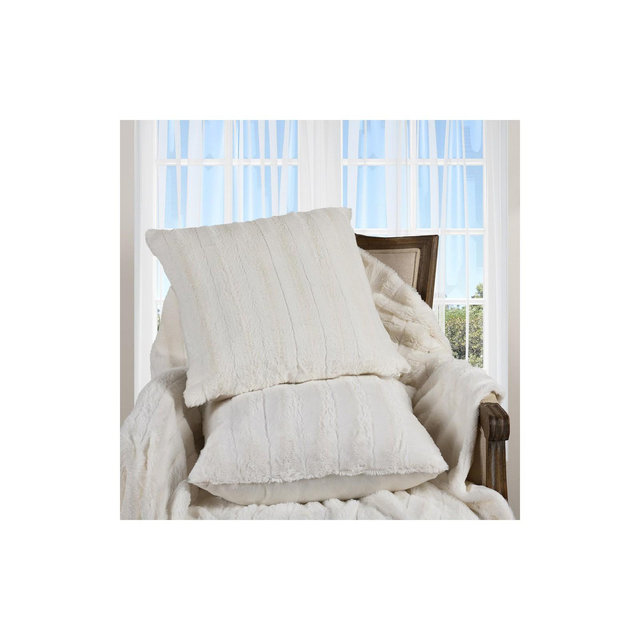 Cheer Collection Luxurious Faux Fur Throw Pillows Set of 2 - White
