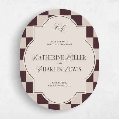 Brown Oval Wedding Save the Date - Sarlat Portrait
