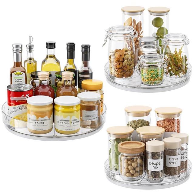 LAMU 3 Pack Lazy Susan Organizer, Clear Lazy Susan Turntable for Cabinet, Pantry Lazy Susan Organizer, Lazy Susan Spice Rack for Refrigerator or Table Top, 1×11.4" + 2×9"